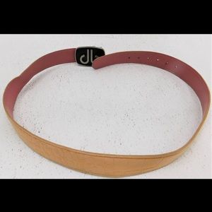 DRUH Womens Tan Crocodile Textured
Leather Belt with Buckle Size 38